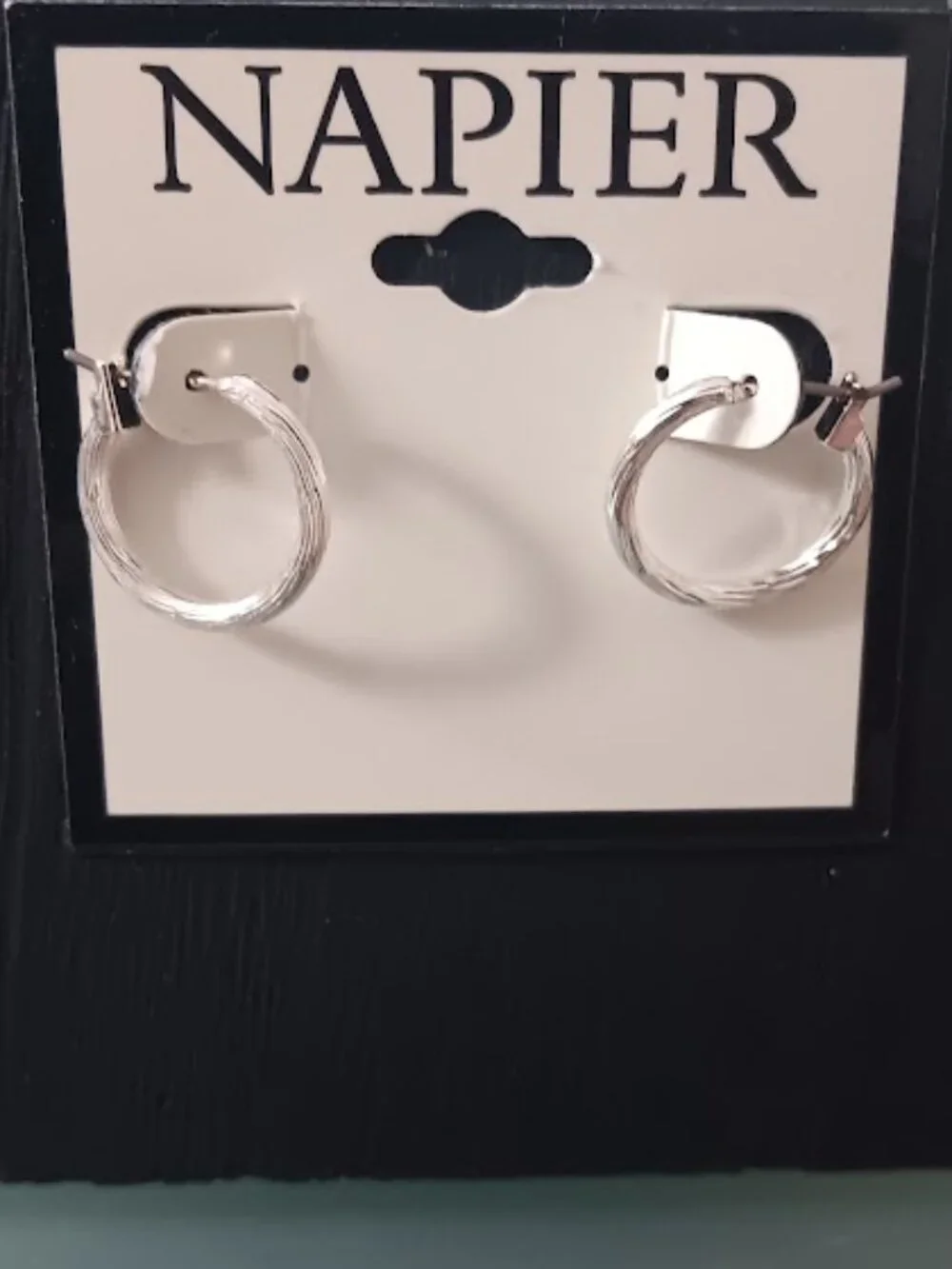 NAPIER Mod/Contemporary Silver Ribbed Hoop Earrings**NEW! - Picture 2 of 3